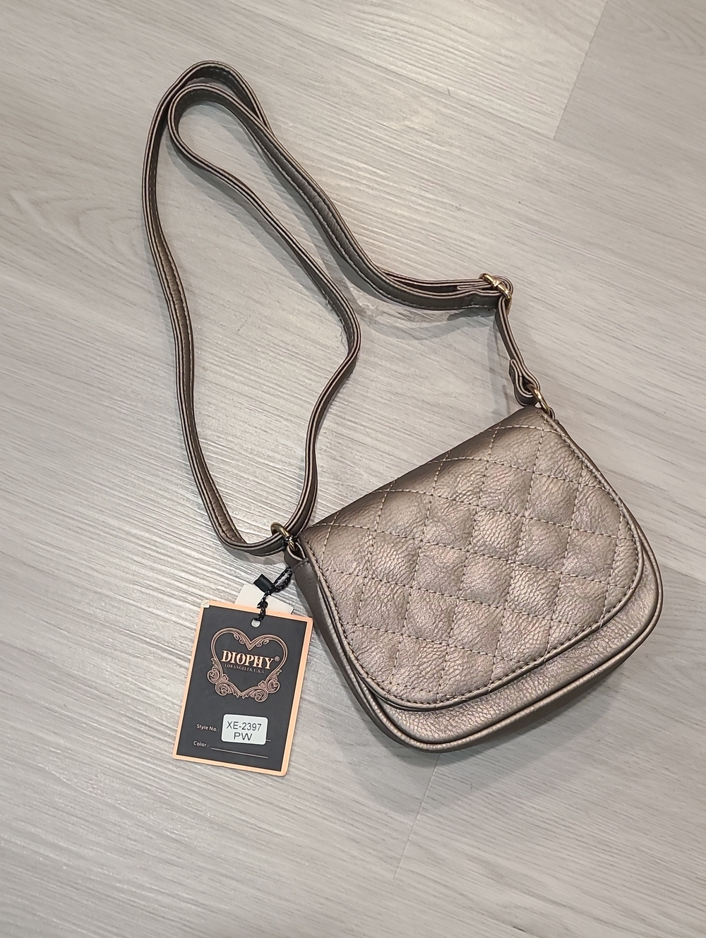 Quilted Metallic Taupe Crossbody Shoulder Bag NEW Faux Vegan Leather Mini Purse